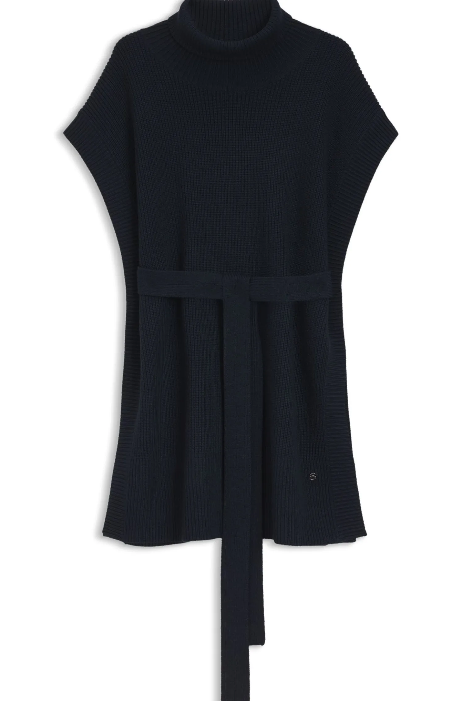Knitted poncho in virgin wool with high neckline