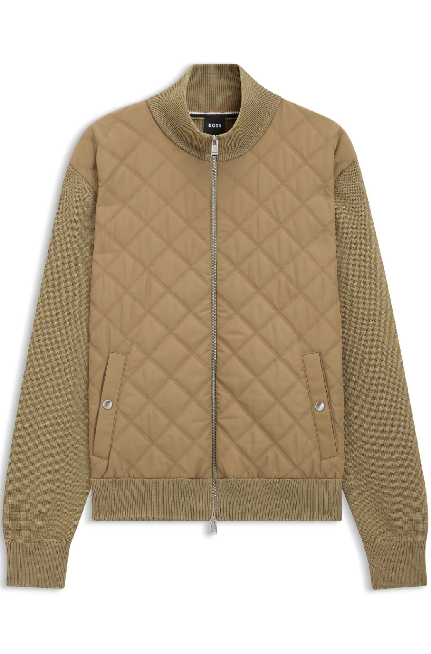 Knitted-wool jacket with quilted front