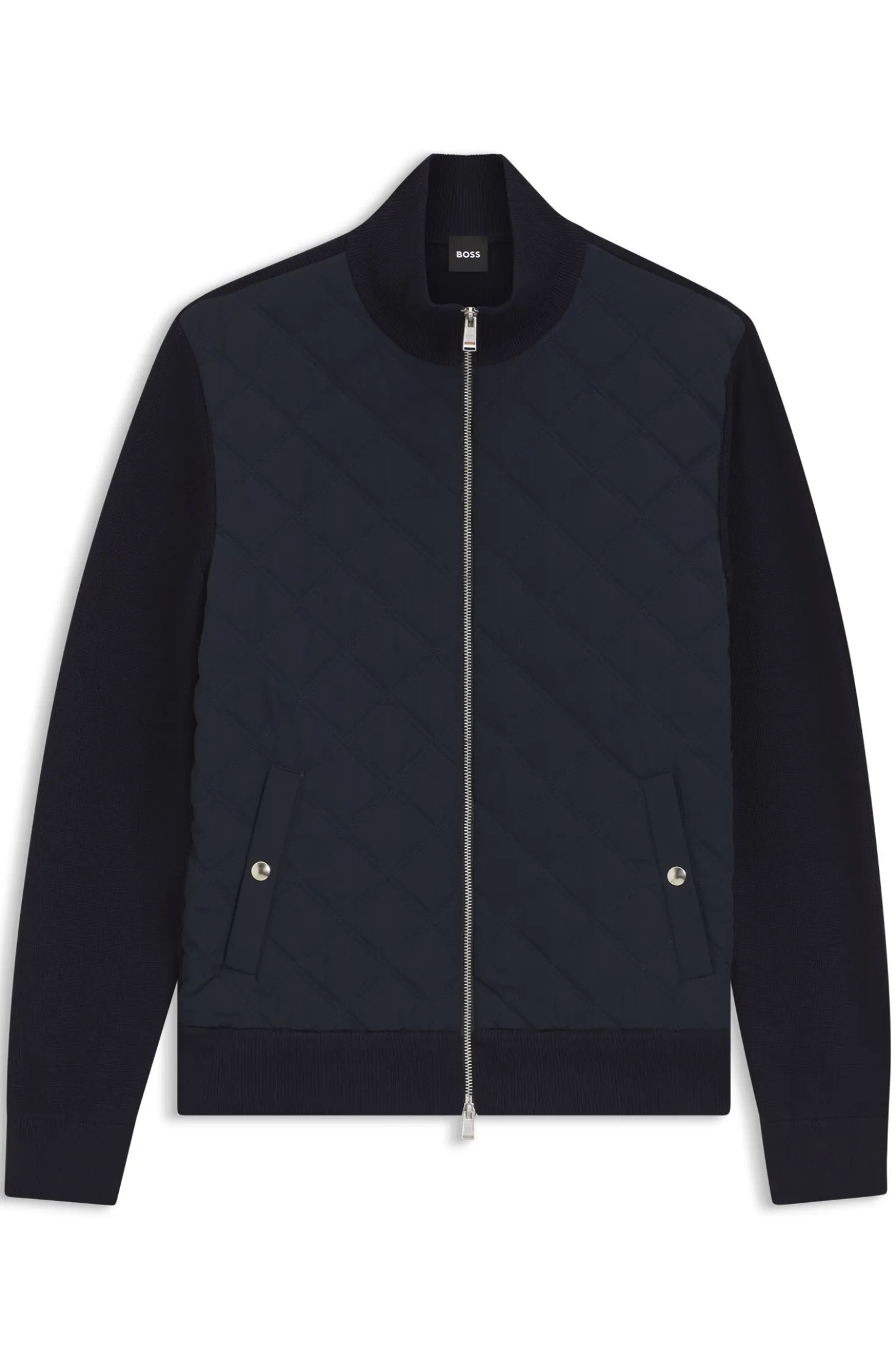 Knitted-wool jacket with quilted front
