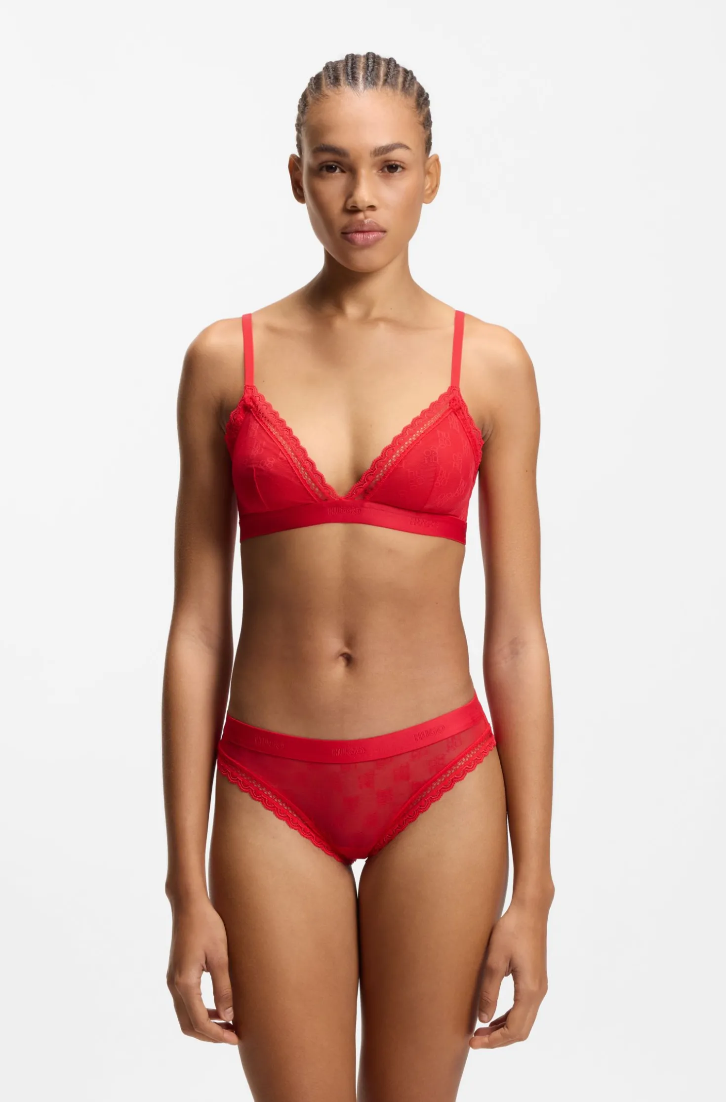 Lace briefs with branded waistband