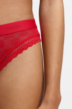 Lace briefs with branded waistband