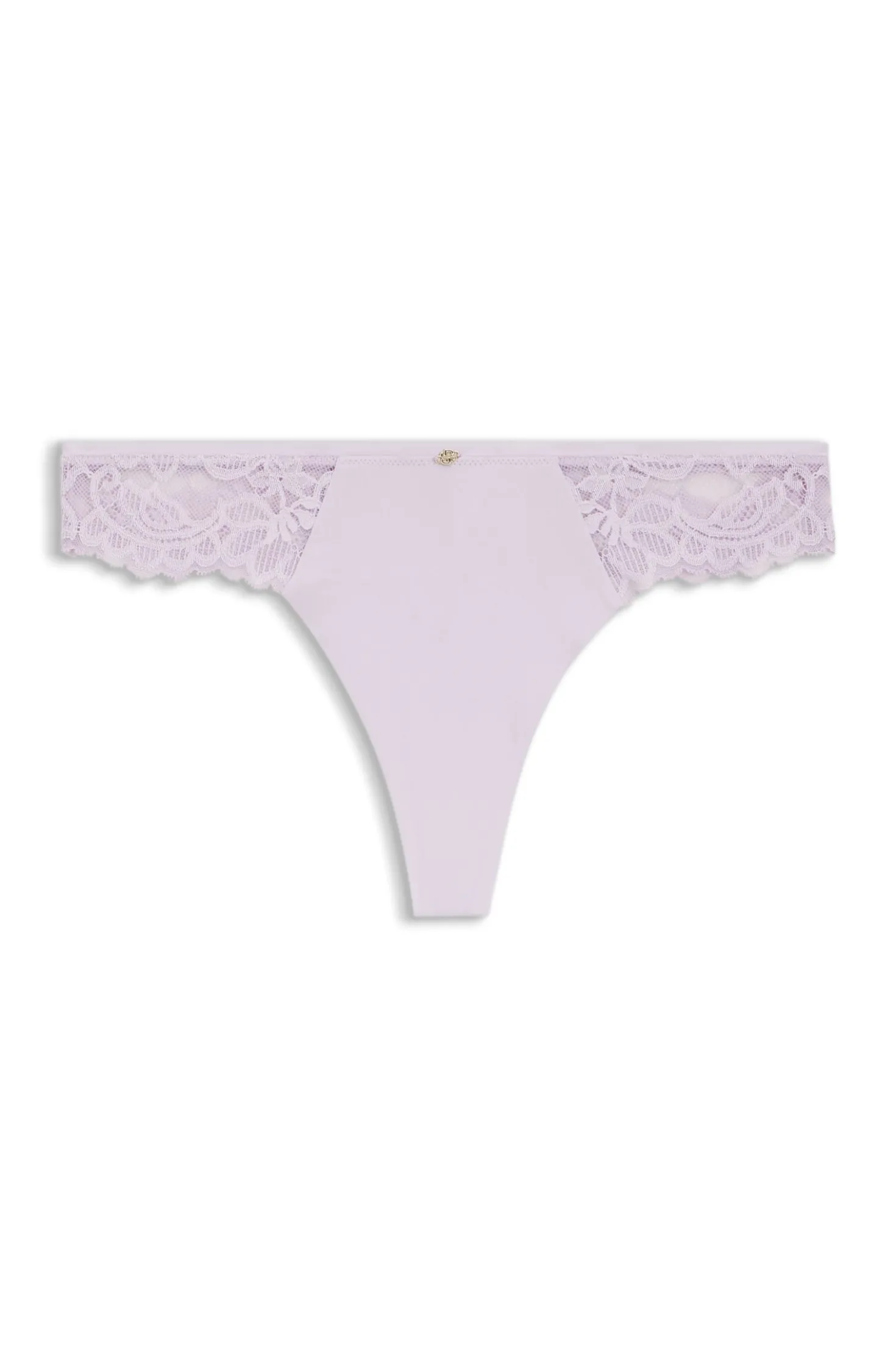 Lace briefs with mesh pleating and gold charm