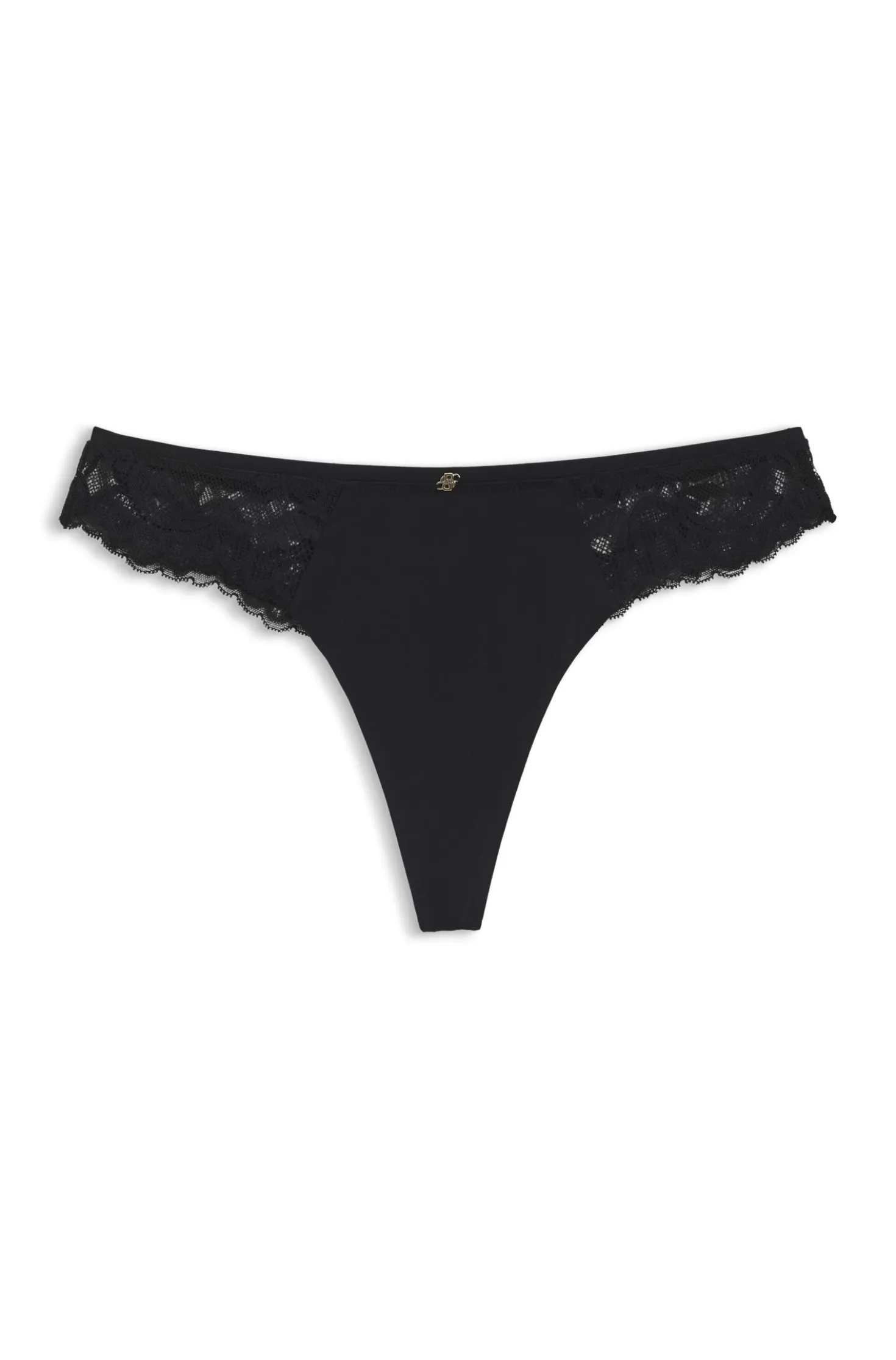 Lace briefs with mesh pleating and gold charm