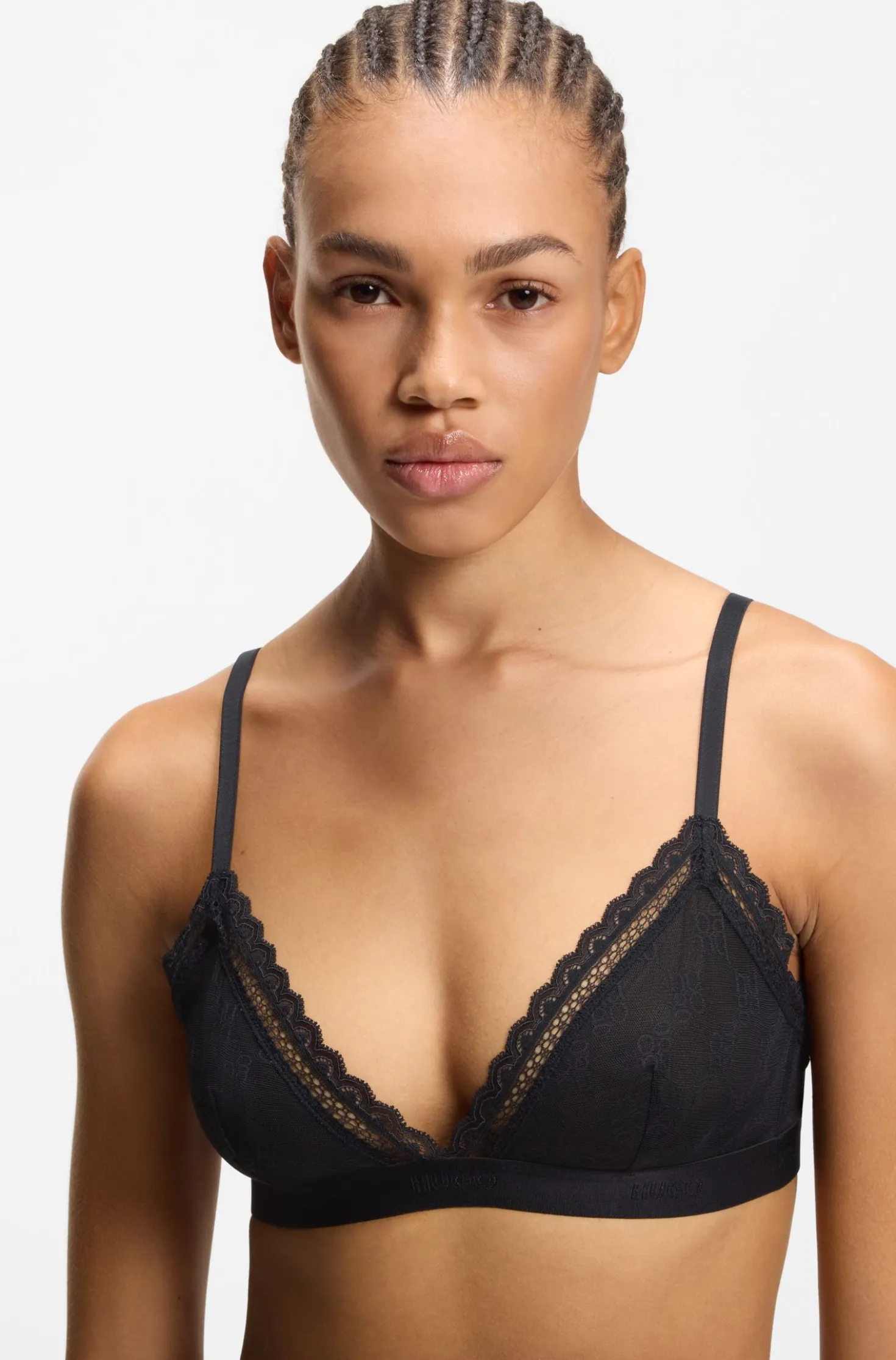 Lace triangle bra with logo waistband