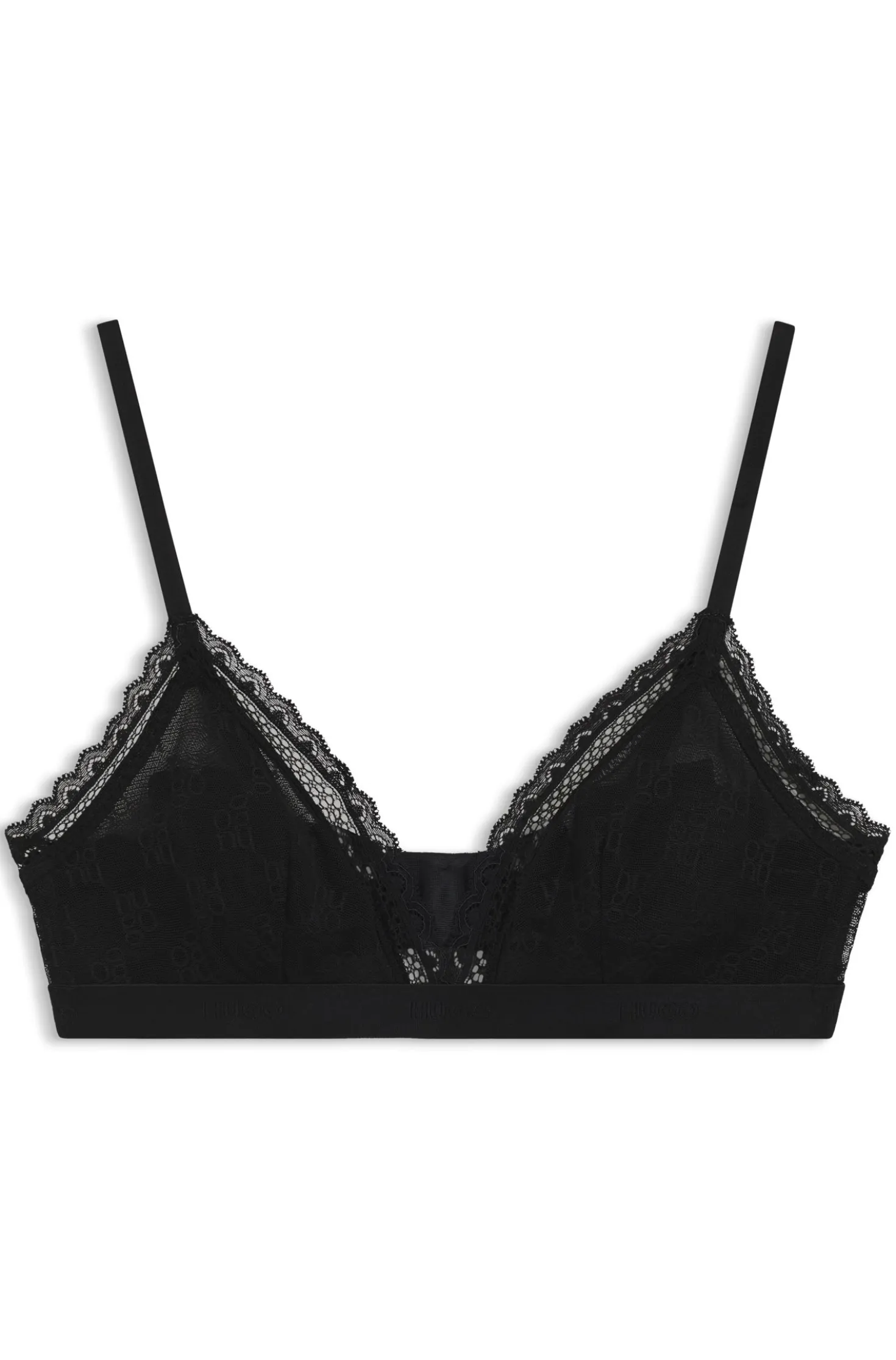 Lace triangle bra with logo waistband
