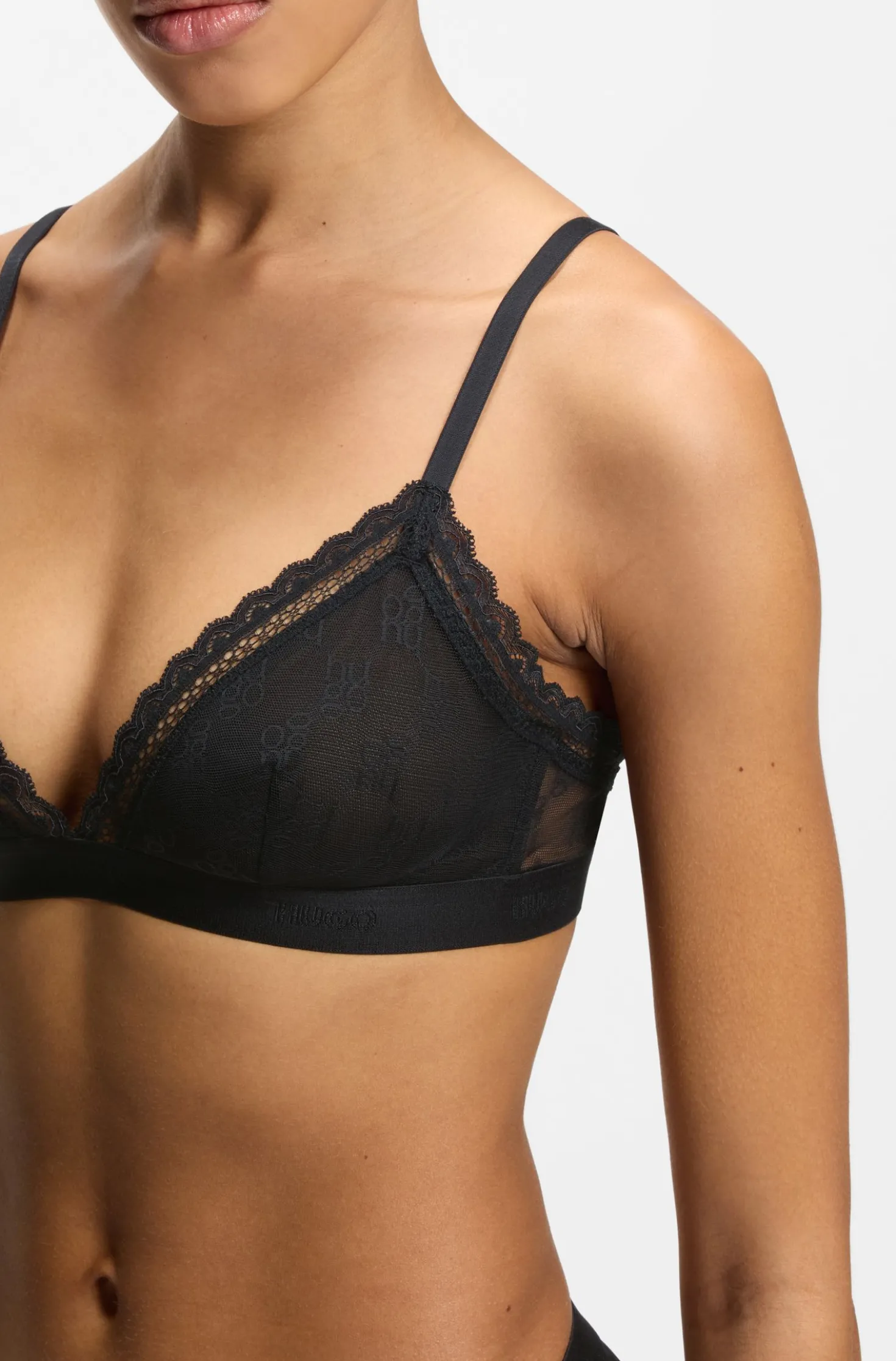 Lace triangle bra with logo waistband