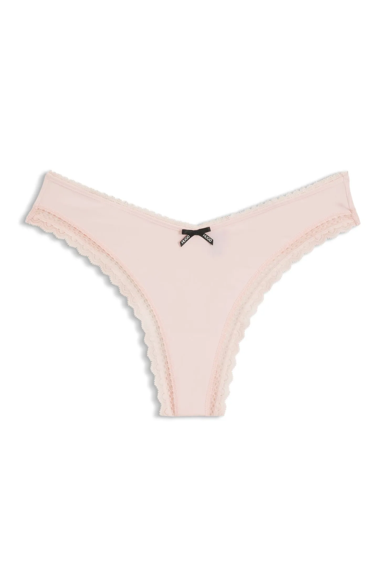 Lace-trim thong in stretch microfibre