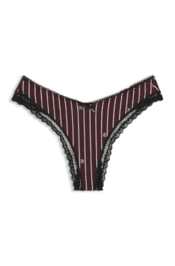 Lace-trim thong in stretch microfibre