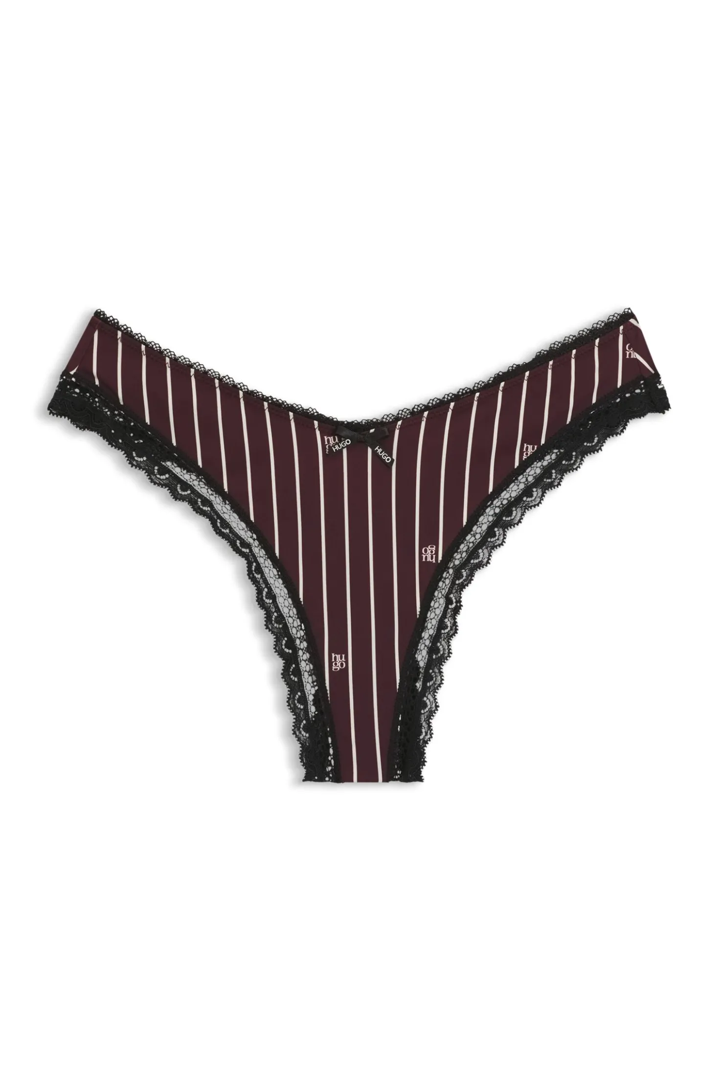 Lace-trim thong in stretch microfibre