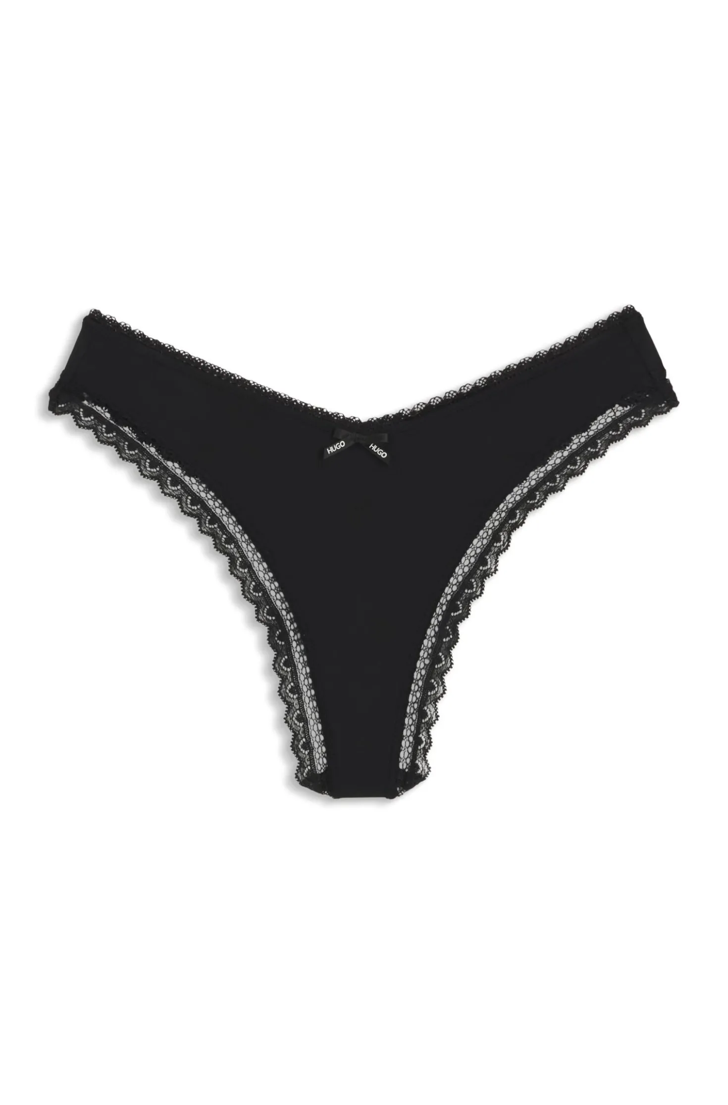 Lace-trim thong in stretch microfibre
