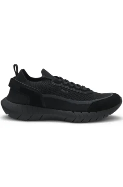 Lace-up suede trainers with a knit sock