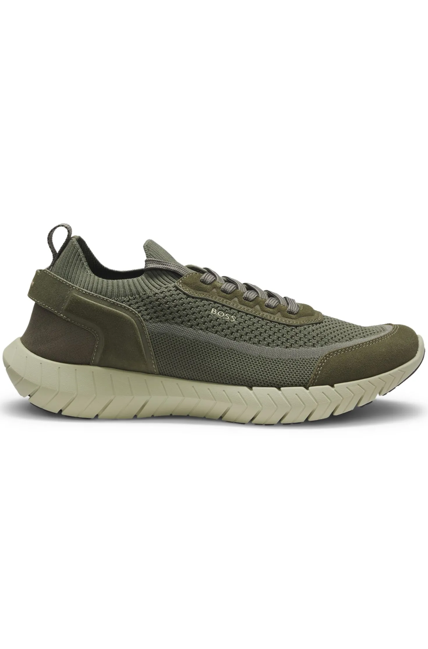 Lace-up suede trainers with a knit sock