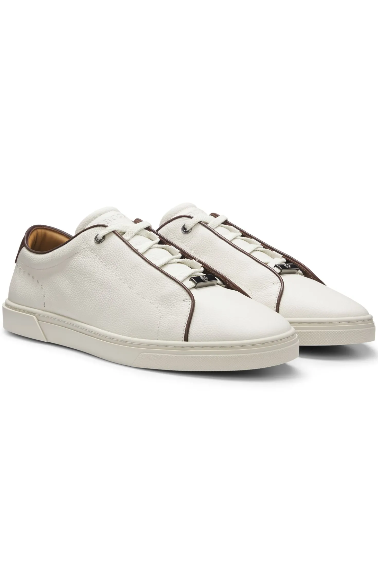 Lace-up trainers in grainy Italian leather