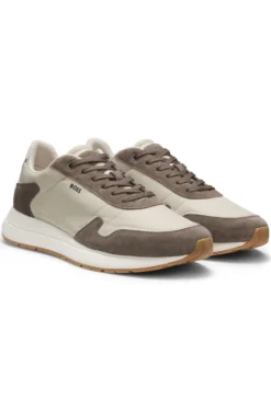 Lace-up trainers in lightweight fabric with suede trims