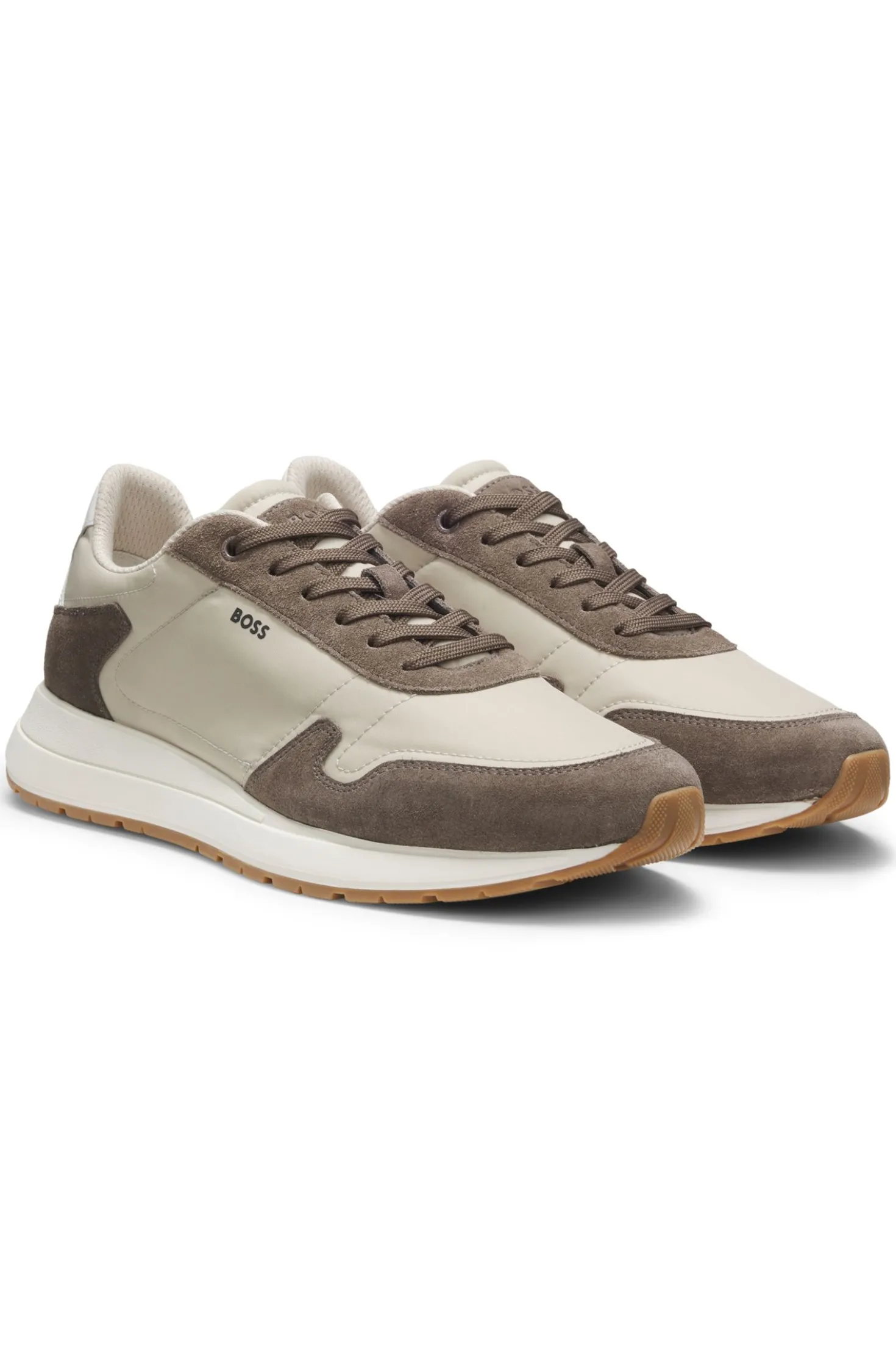 Lace-up trainers in lightweight fabric with suede trims