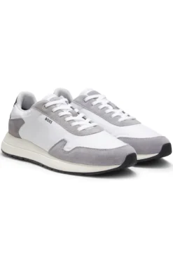 Lace-up trainers in lightweight fabric with suede trims