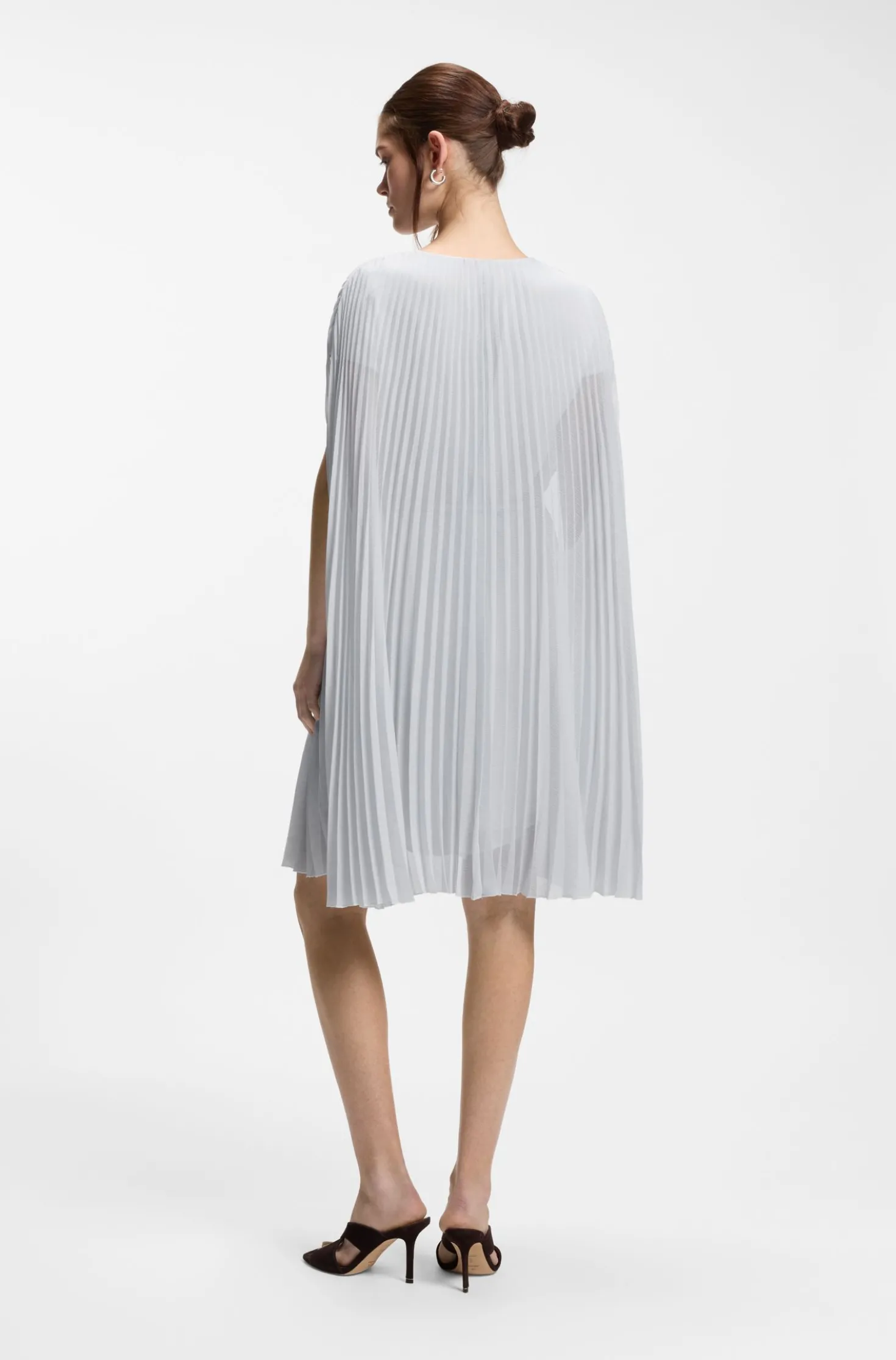 Layered plissé dress with cape