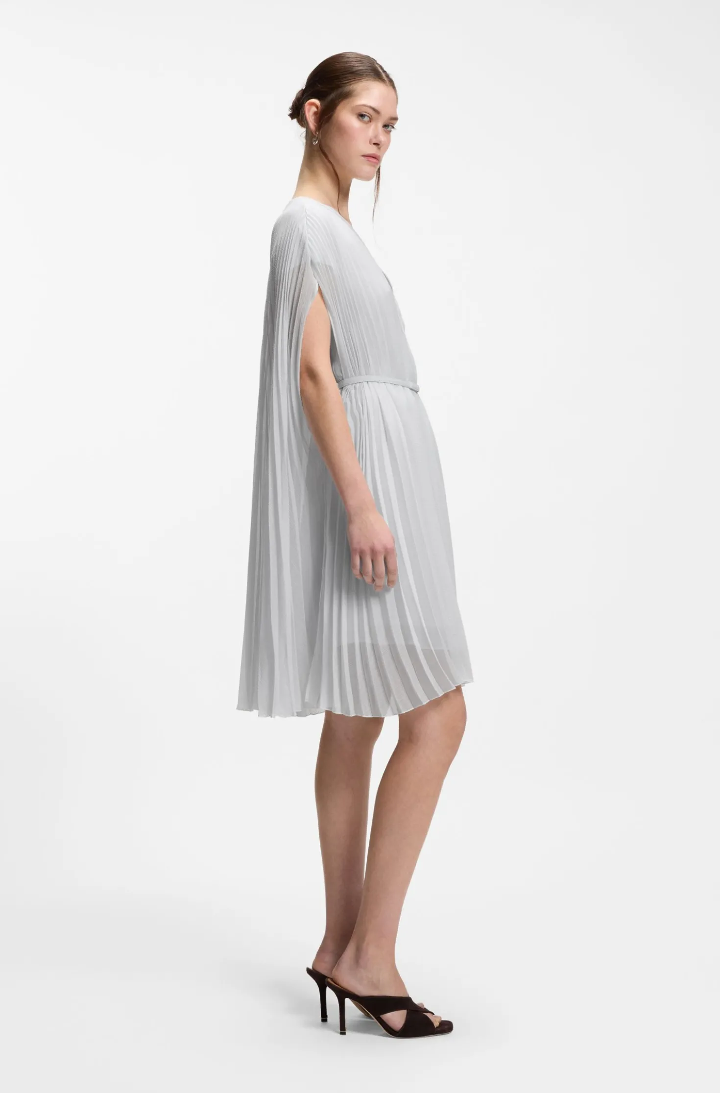 Layered plissé dress with cape