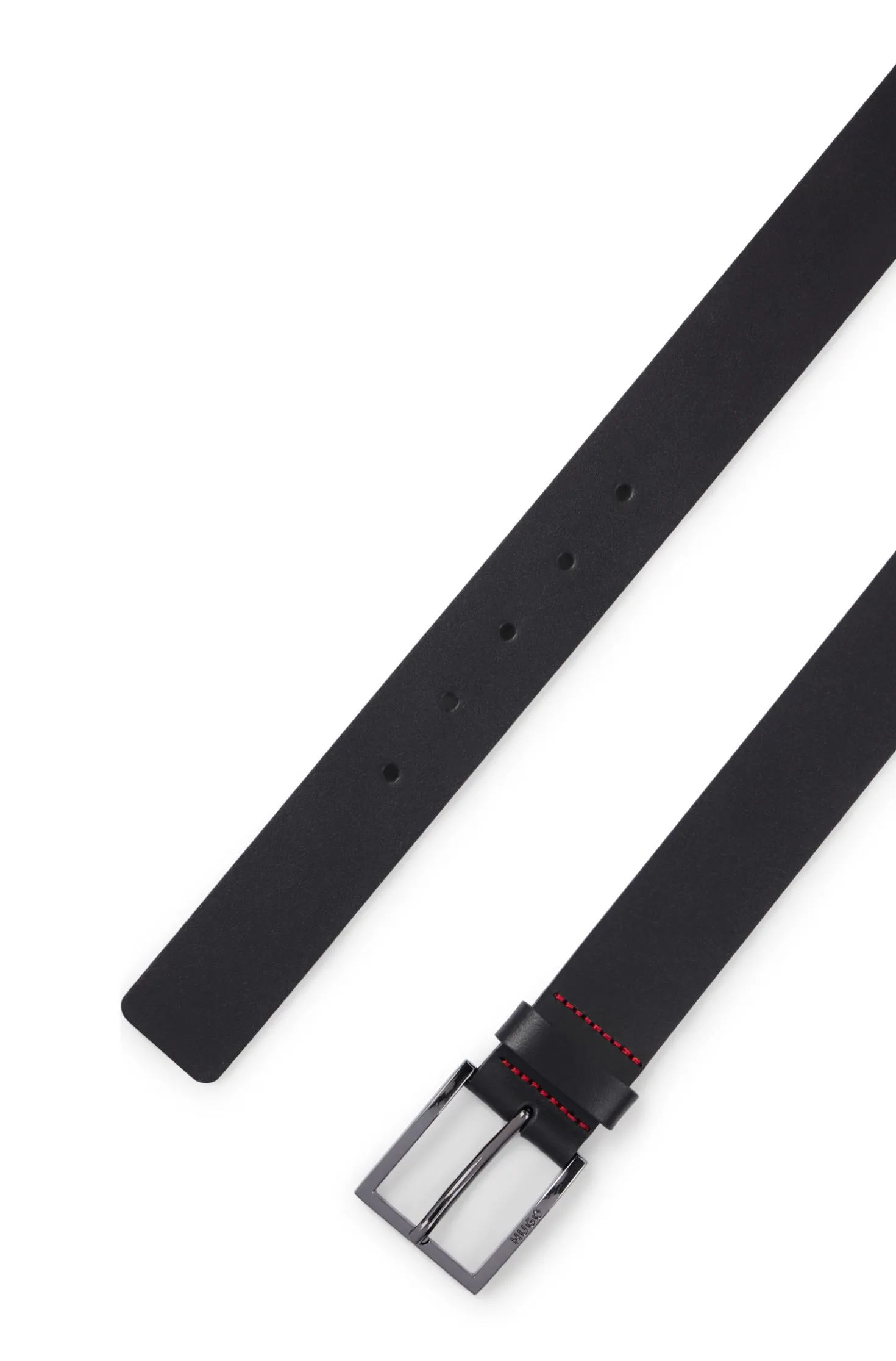 Leather belt with engraved-logo buckle