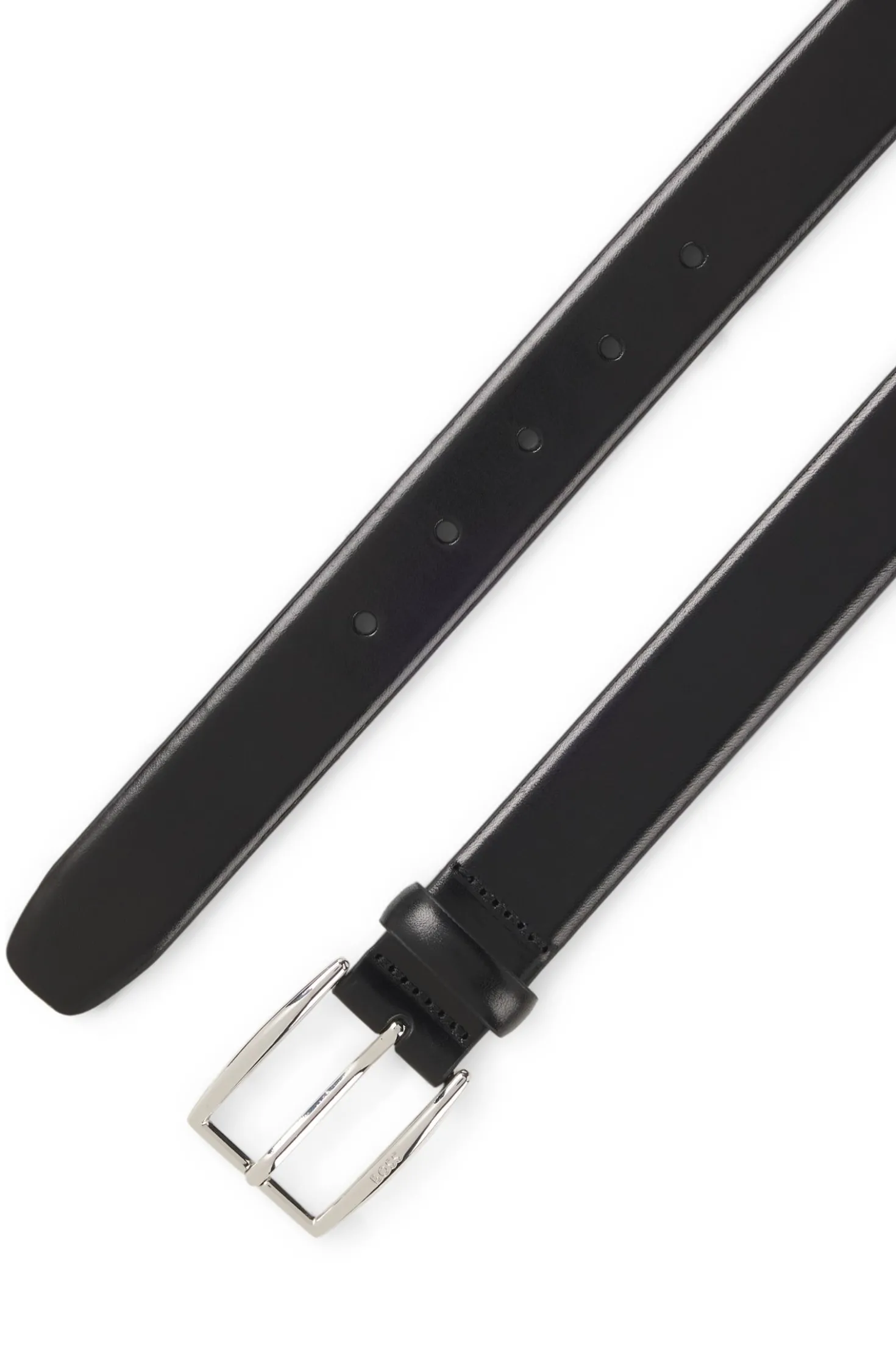Leather belt with silver-tone pin buckle
