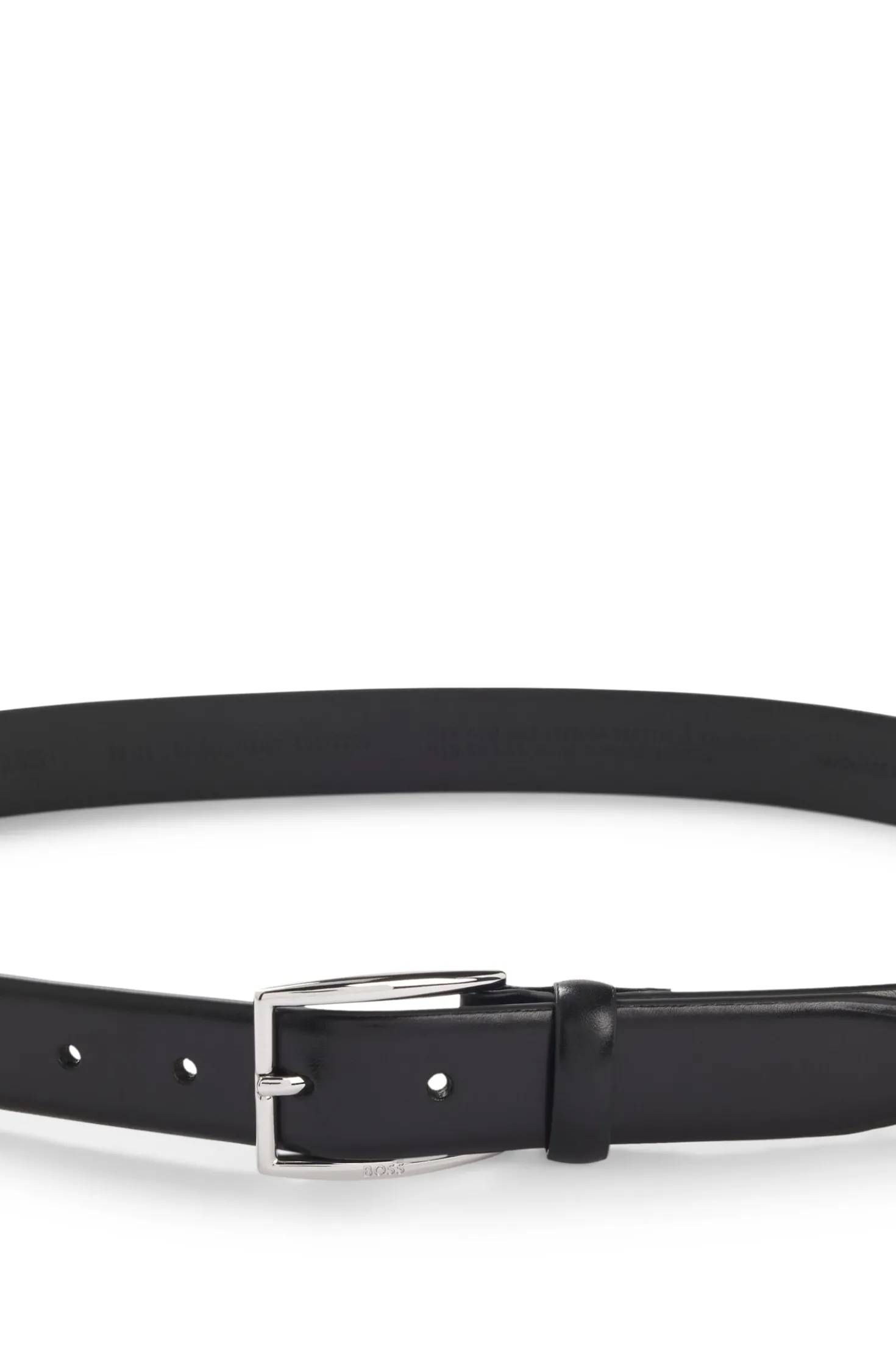 Leather belt with silver-tone pin buckle