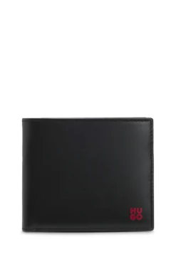Leather billfold wallet with red stacked logo