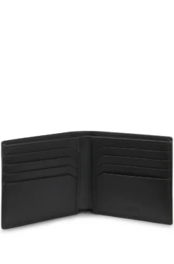Leather billfold wallet with red stacked logo