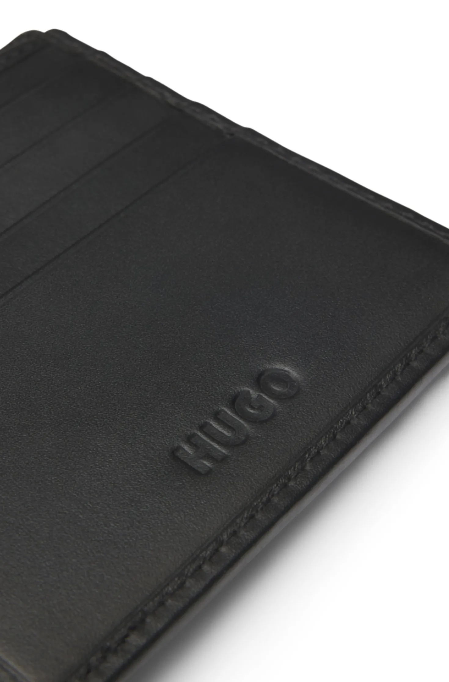Leather billfold wallet with red stacked logo