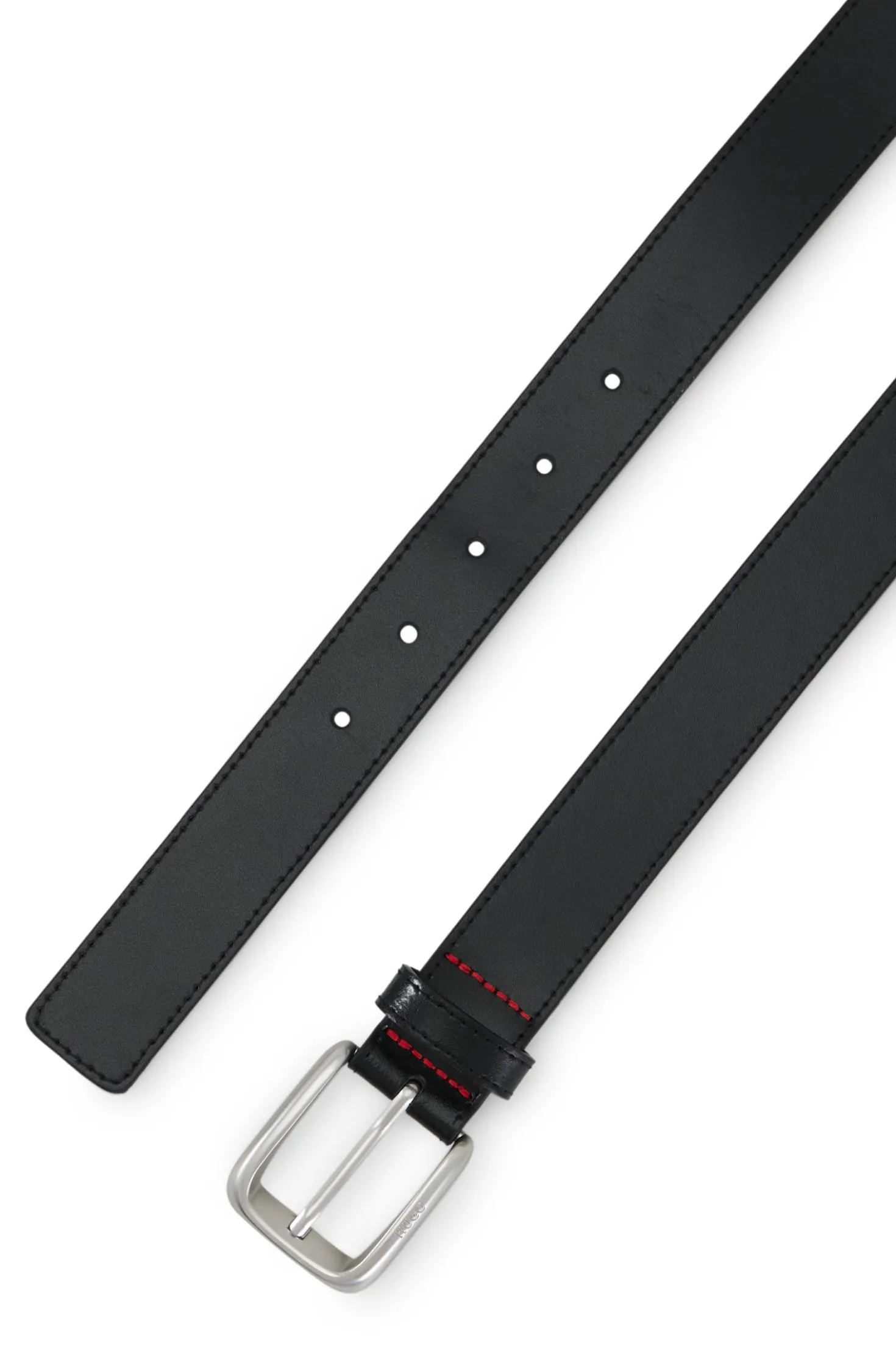 Leather business belt with logo-engraved buckle
