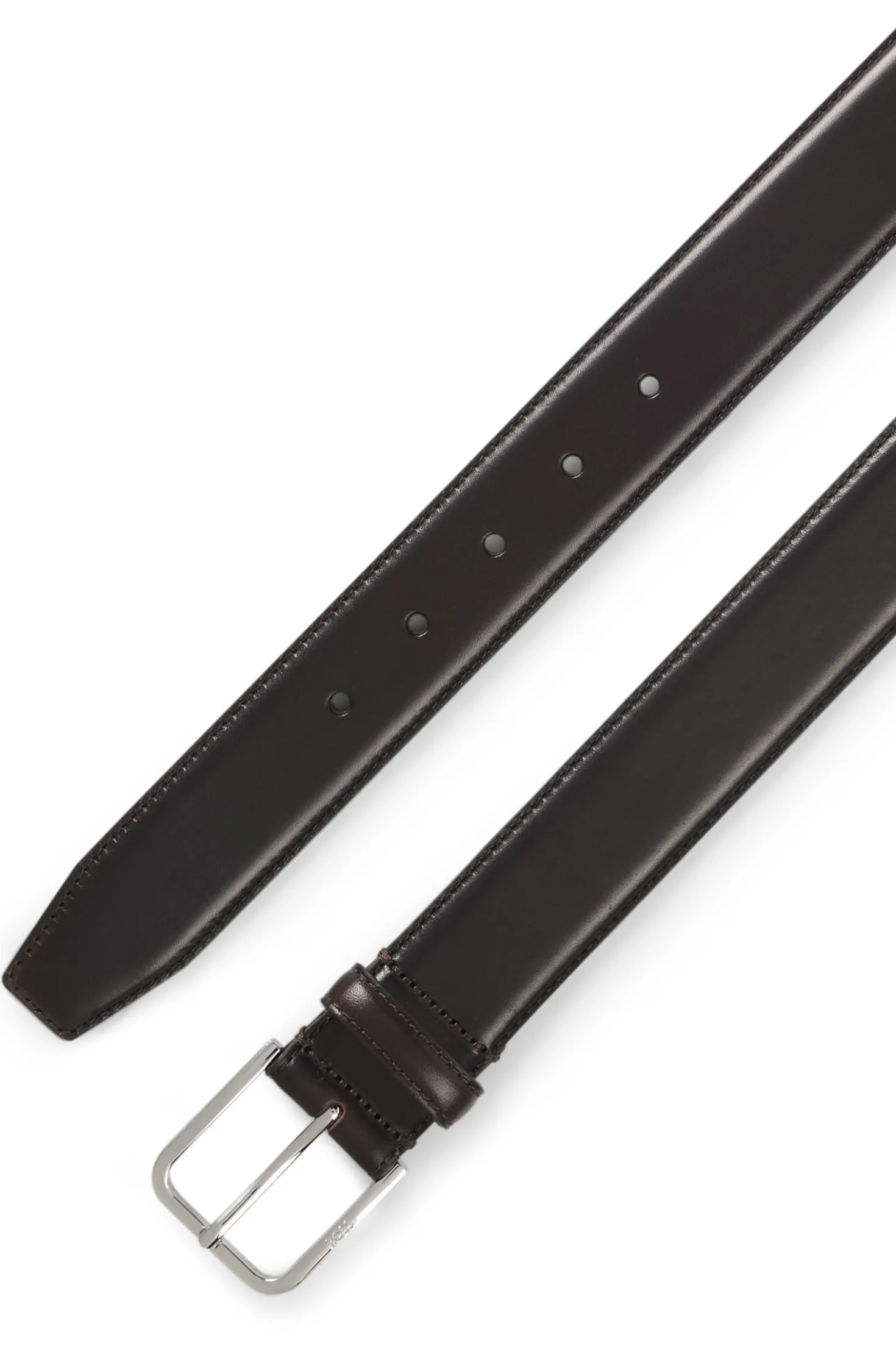 Leather business belt with polished silver buckle