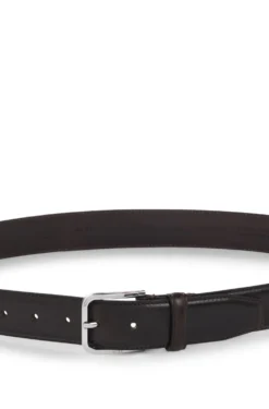 Leather business belt with polished silver buckle