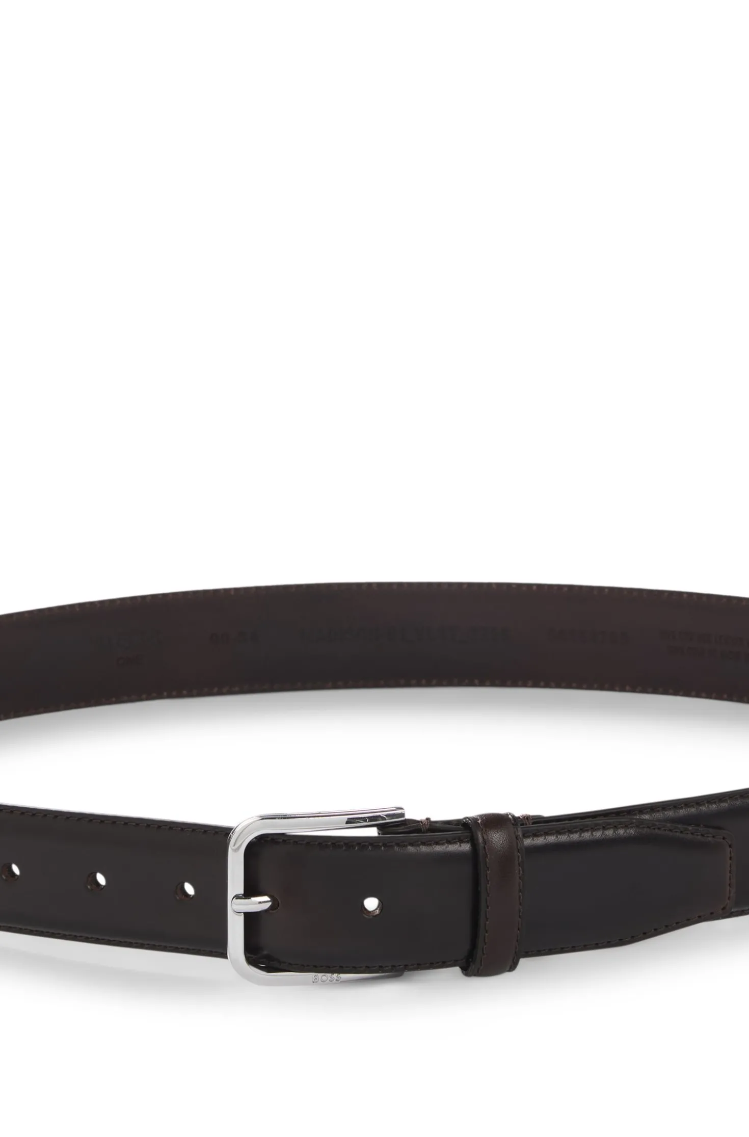 Leather business belt with polished silver buckle