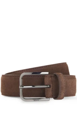 Leather business belt with polished gunmetal buckle