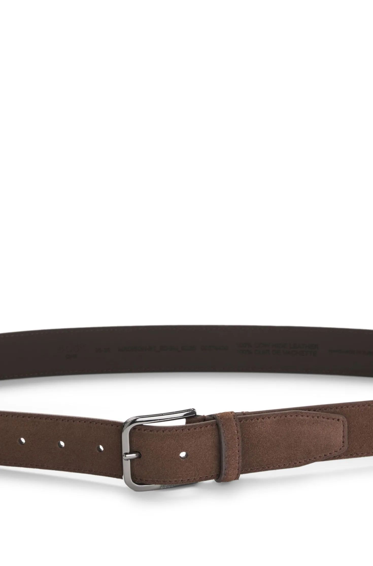 Leather business belt with polished gunmetal buckle