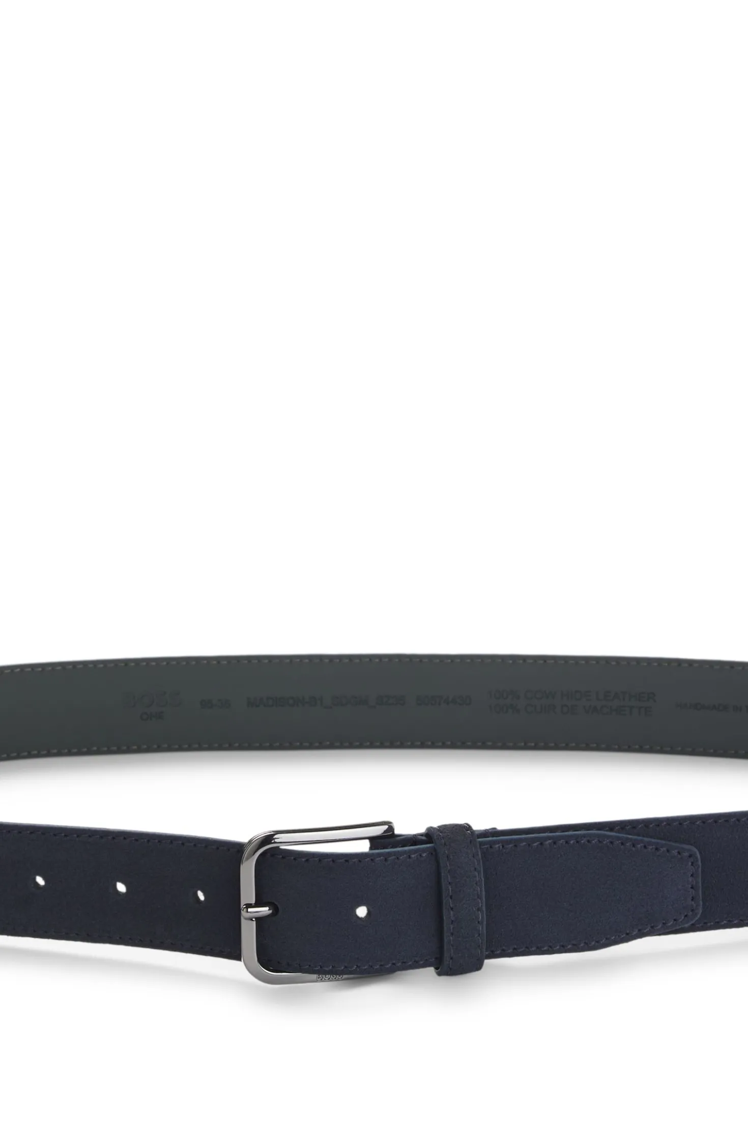 Leather business belt with polished gunmetal buckle