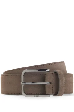 Leather business belt with polished gunmetal buckle