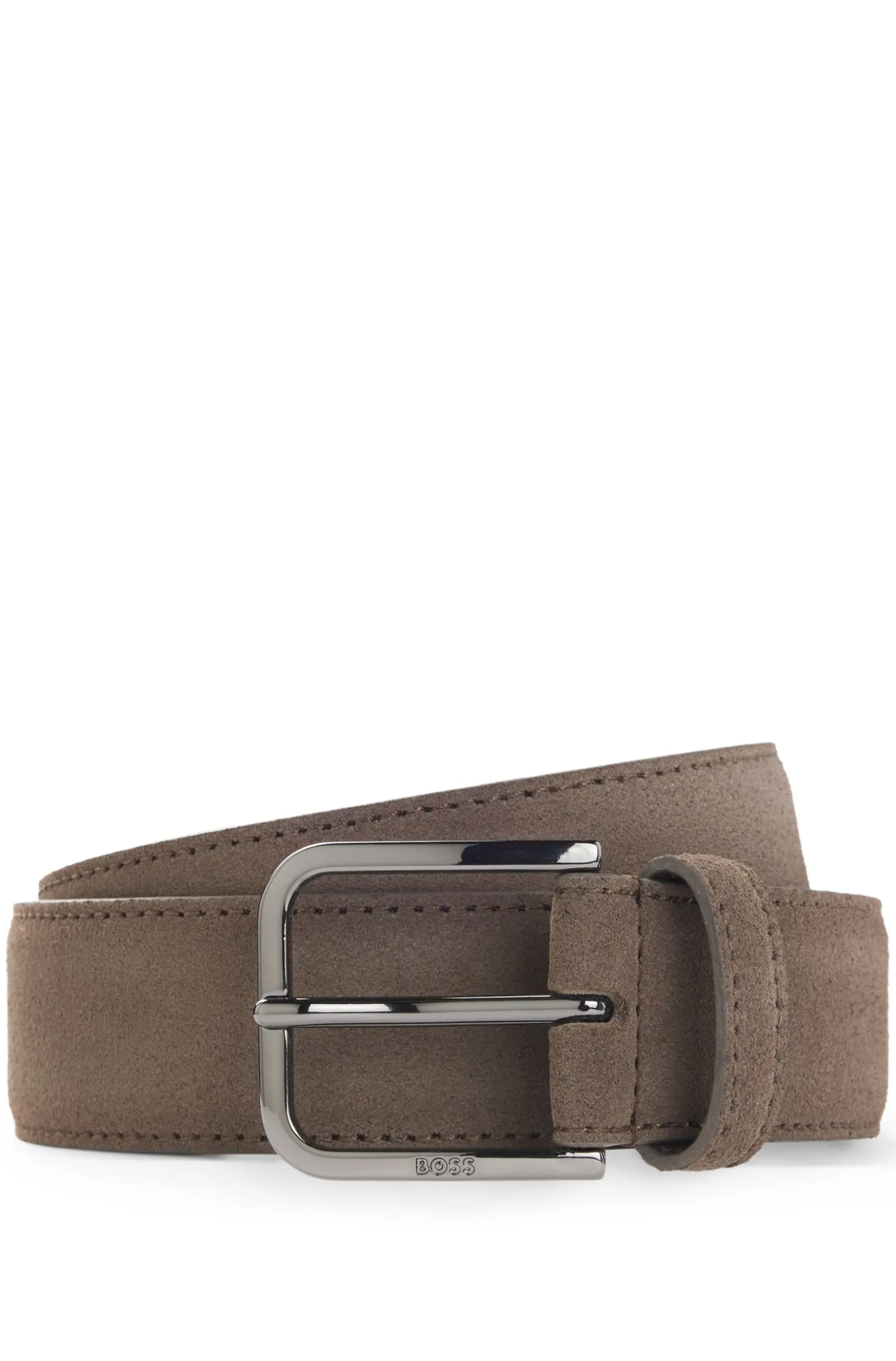 Leather business belt with polished gunmetal buckle