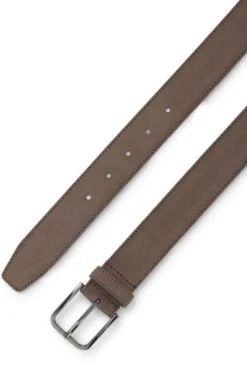Leather business belt with polished gunmetal buckle