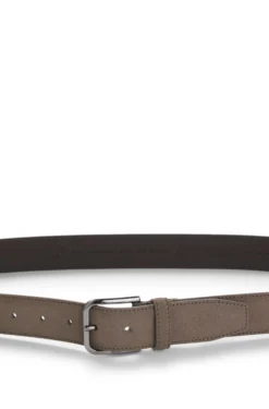 Leather business belt with polished gunmetal buckle