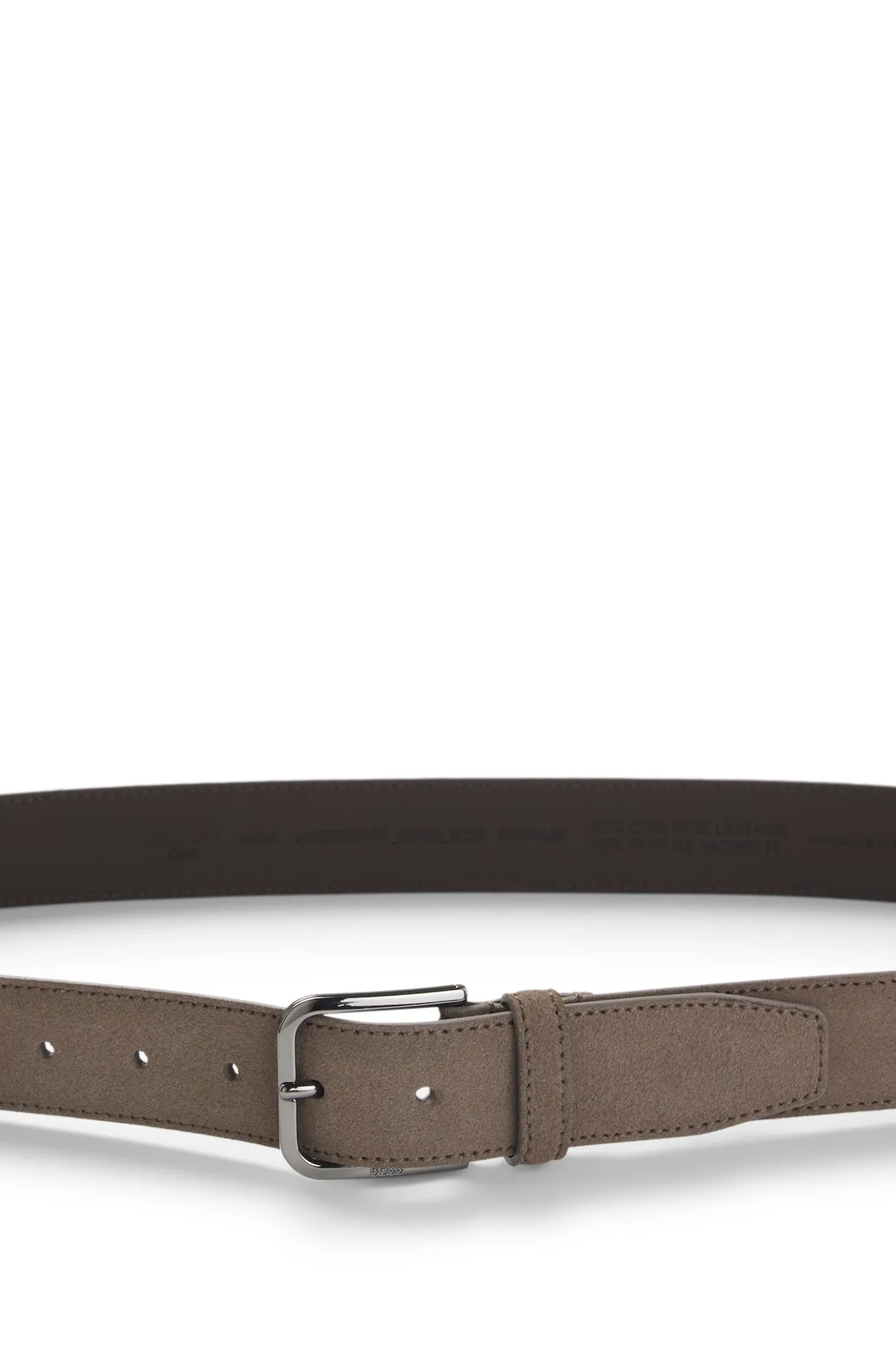 Leather business belt with polished gunmetal buckle