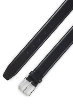Leather business belt with polished silver buckle