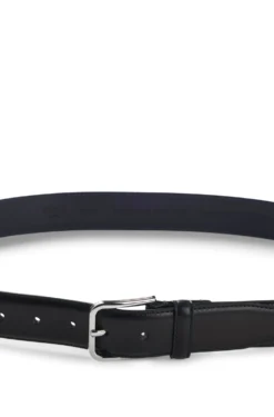 Leather business belt with polished silver buckle