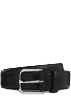 Leather business belt with polished silver buckle