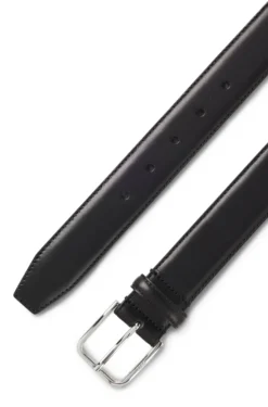 Leather business belt with polished silver buckle