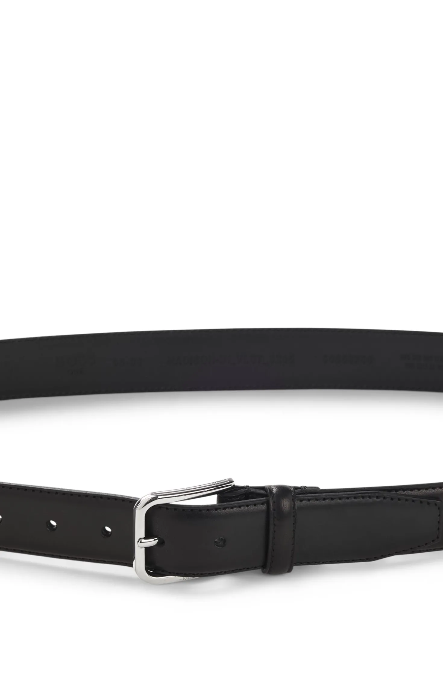 Leather business belt with polished silver buckle