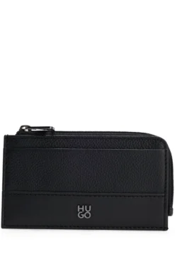 Leather card holder with stacked logo