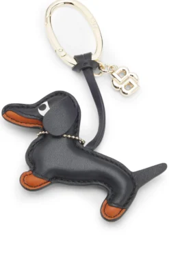 Leather dachshund key ring with Double B monogram charm