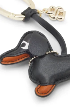 Leather dachshund key ring with Double B monogram charm