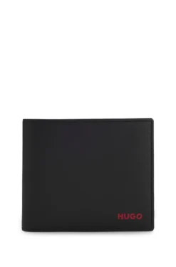 Leather folding wallet with red logo