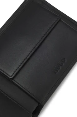 Leather folding wallet with red logo